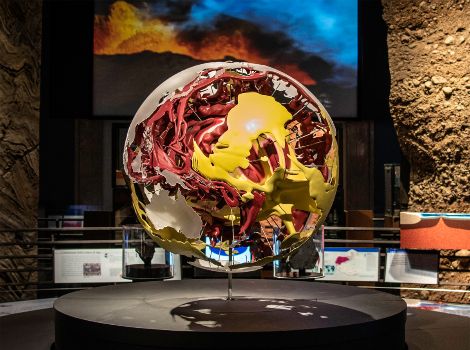 Large sphere that displays Earth's convection patterns and other displays in the Hall of Planet Earth.