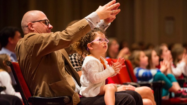 Children and families enjoy an interactive Hubbard Street 2 performance at Symphony Center. Photo by Todd Rosenberg.