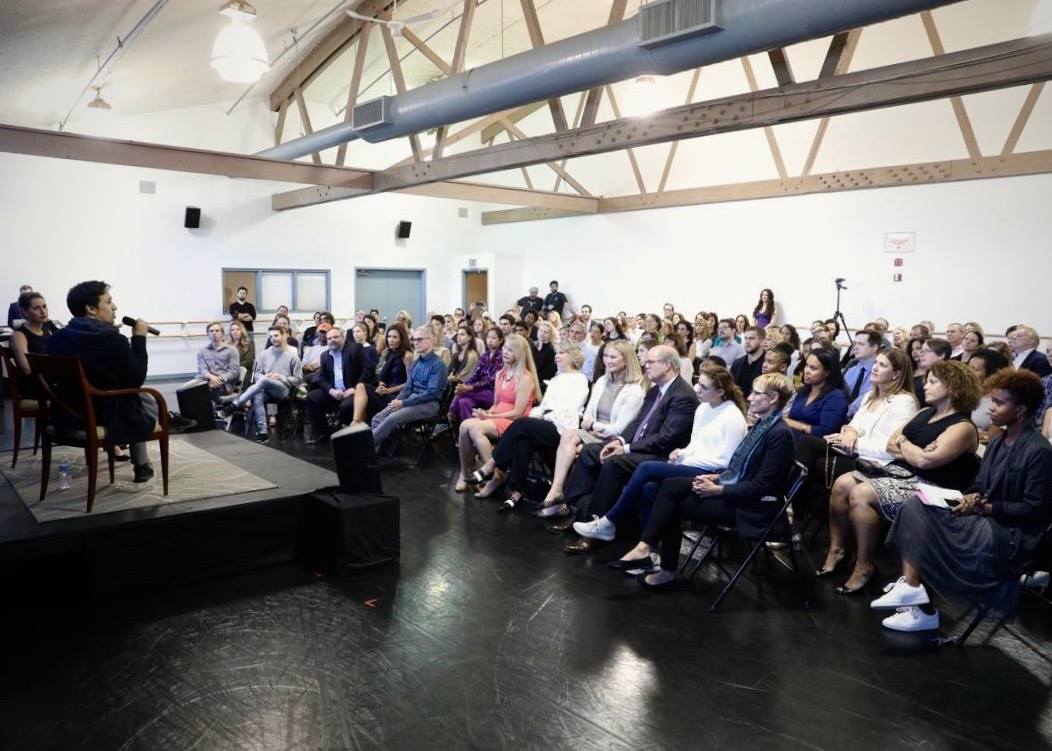 Guests, dancers, students and staff gather in Studio A for an intimate event with Hamilton’s Lin-Manuel Miranda. Photo by Todd Rosenberg.