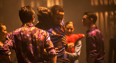 Hubbard Street Dancers embrace backstage following a performance of <em>Untouched</em> by Azsure Barton. Photo by Quinn B Wharton.