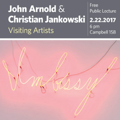 Arnold & Jankowski lecture poster featuring installation of John Arnold's work, Imbissy/