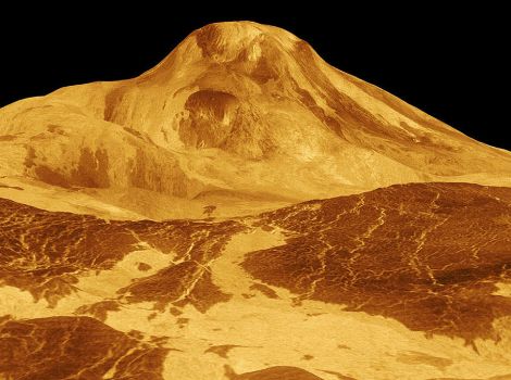 Mountain-like volcano protrudes from the surface of Venus.