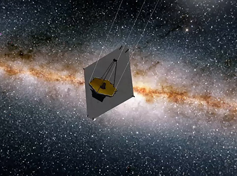 Rendering of the James Webb Space Telescope in space.
