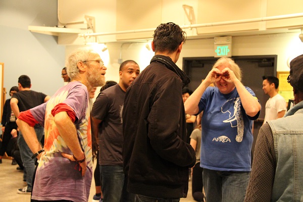 Students laughing during a scene
