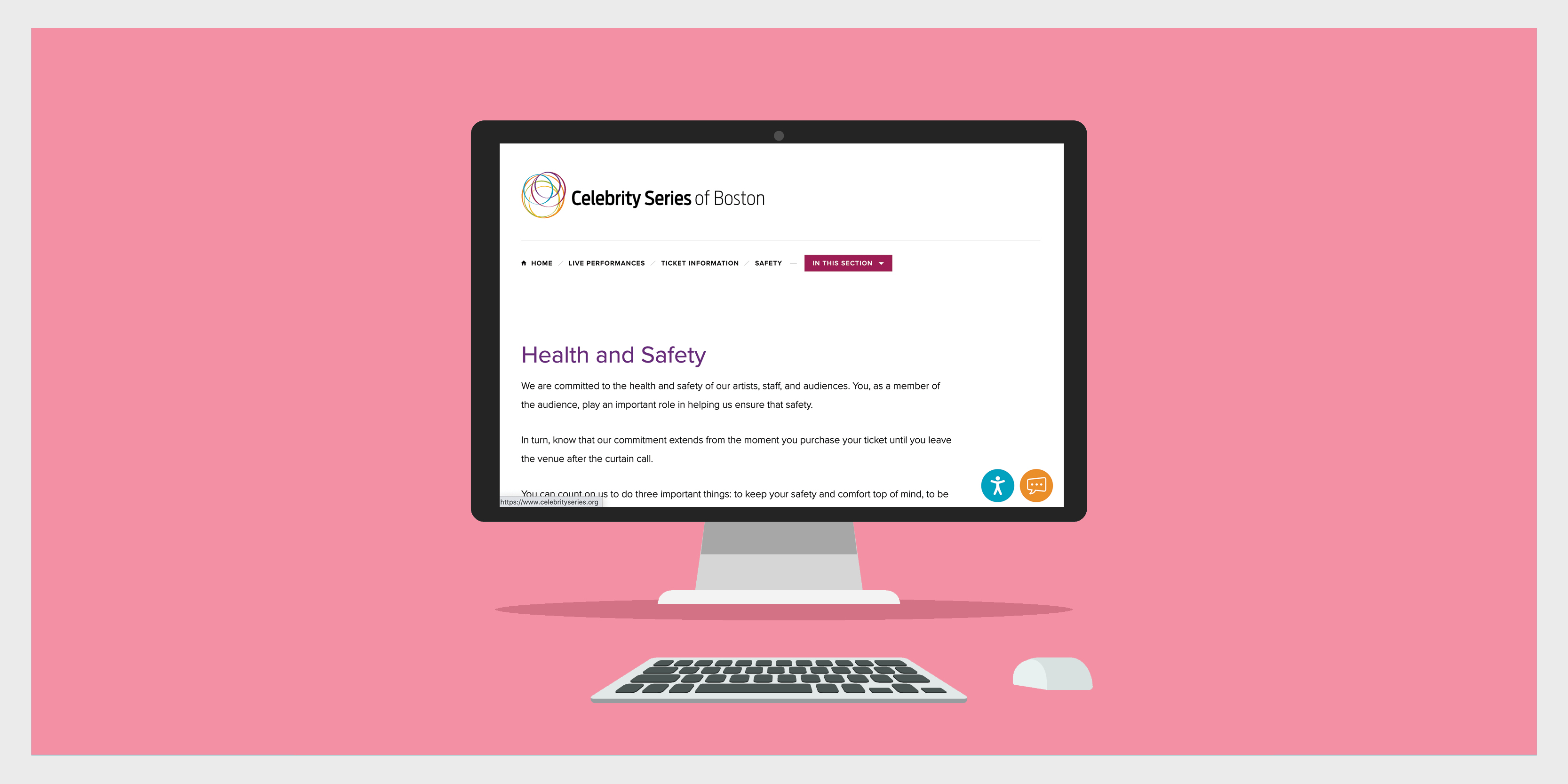 Illustration of a computer on with our Health & Safety website page on the screen.