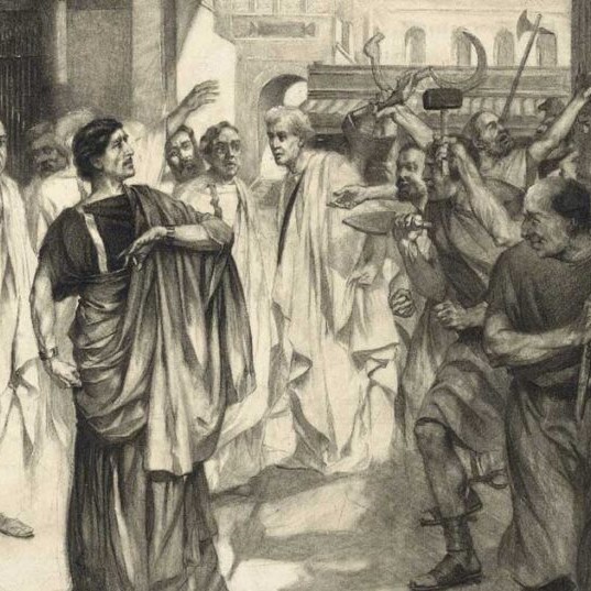 Coriolanus confronted by crowd at the Lyceum