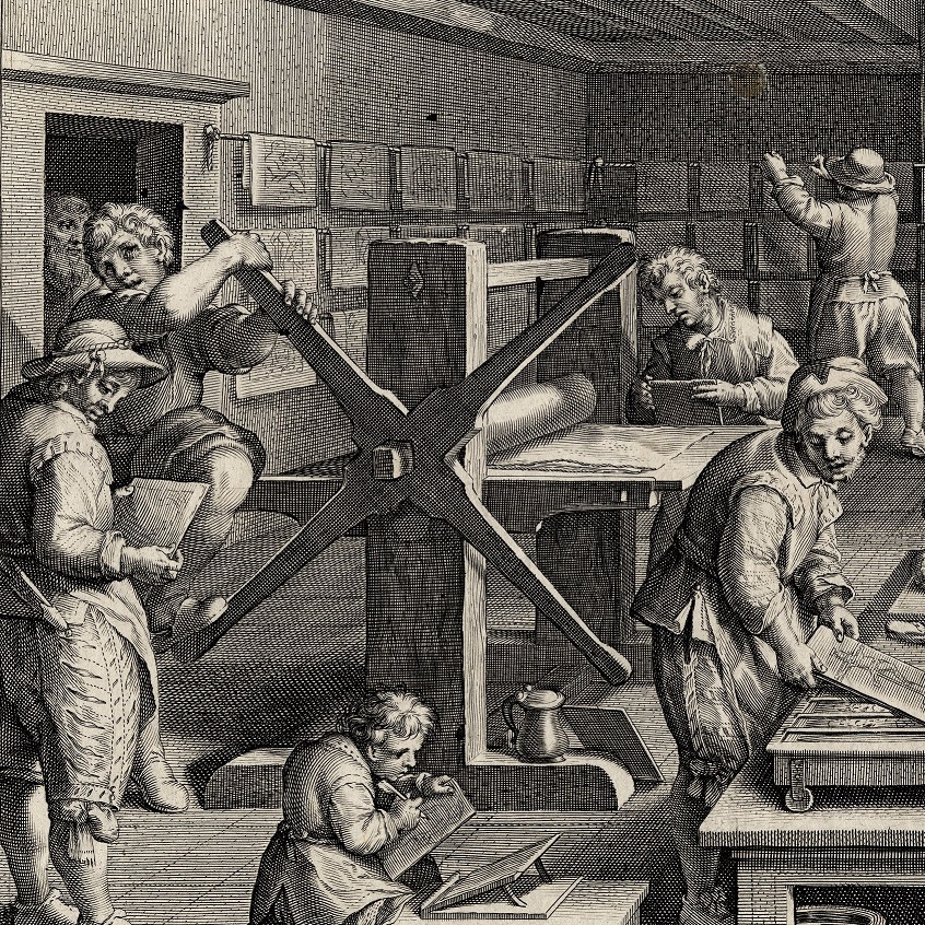 Print of Printing Press worked by several printers