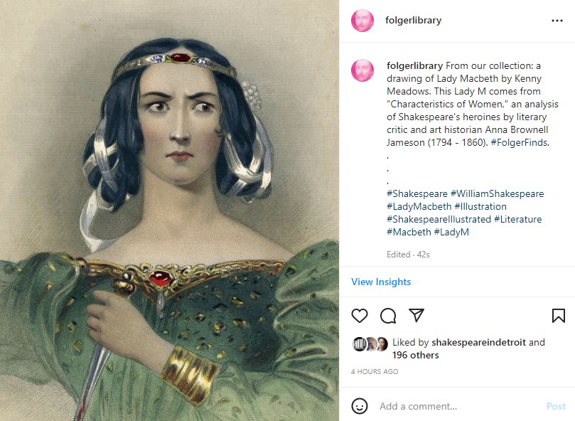 Instagram post with drawing of Lady Macbeth