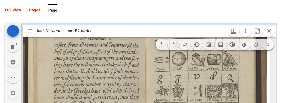 an object viewer on the digital collections site showing a page from a book with various configuration settings