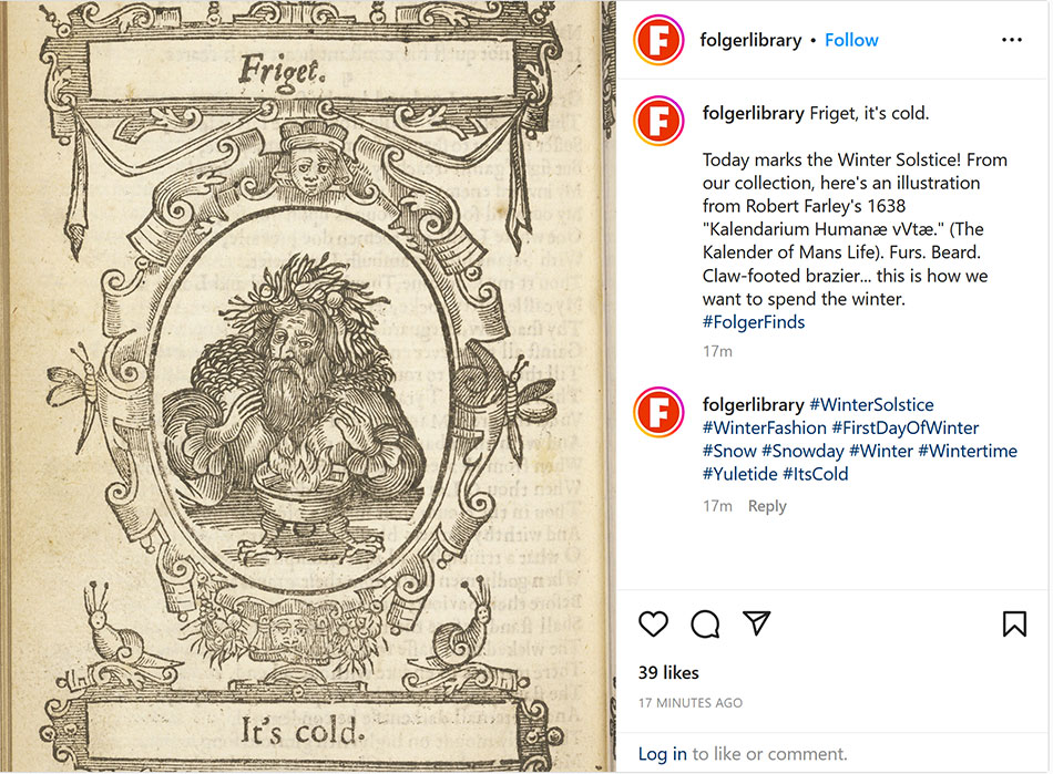Instagram post with a drawing of a man trying to stay warm