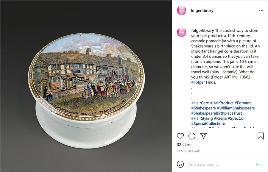 Instagram post featuring a ceramic pomade jar