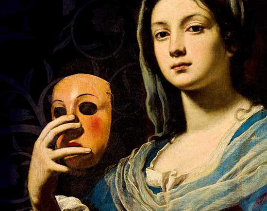woman holding a theatrical mask