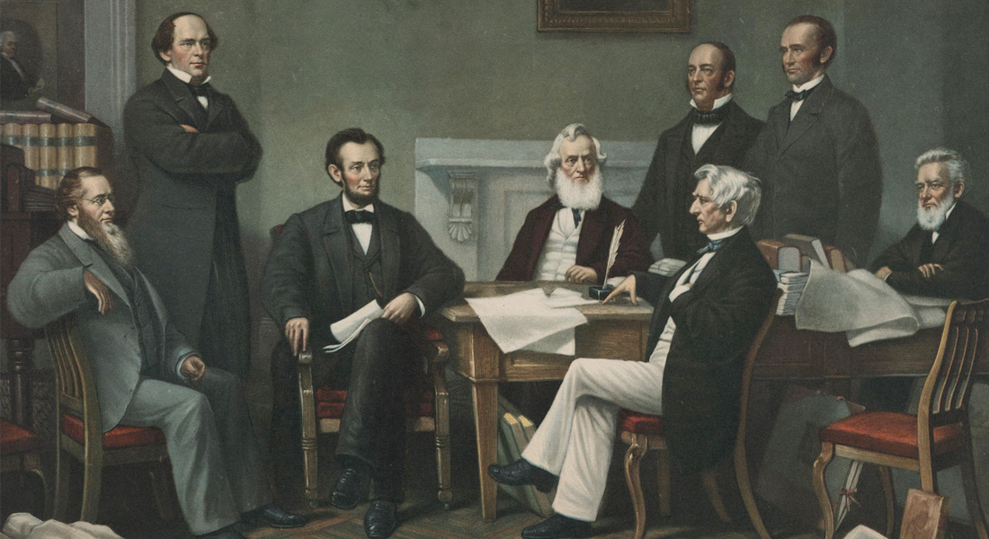  In this painting, Carpenter depicts Abraham Lincoln and his Cabinet members reading over the Emancipation Proclamation. Link to live stream page.