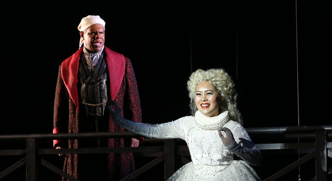 Craig Wallace as Ebenezer Scrooge and Justine Icy Moral as Ghost of Christmas Past. Photo by Scott Suchman.. Link to view gallery.