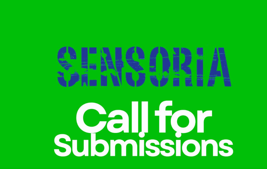 The wording 'Sensoria: Call for Musicians' is written in blue and white against a bright green background