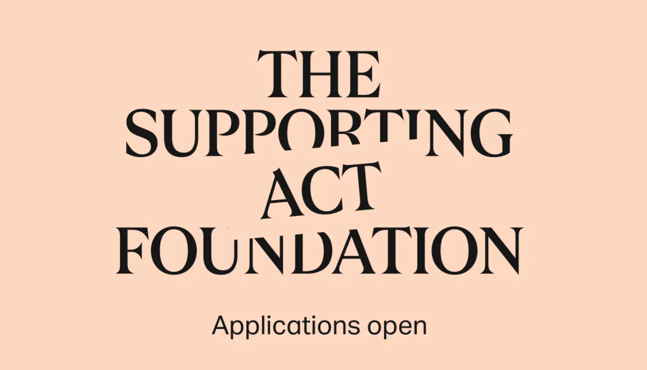 The wording 'The Supporting Act Foundation' logo is centre screen, written in black against a peach background
