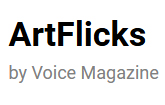 The word 'Artflicks', written in black is at the top of the image. 'By Voice Magazine' is written in light grey underneath. Both bits of text are on a white background.