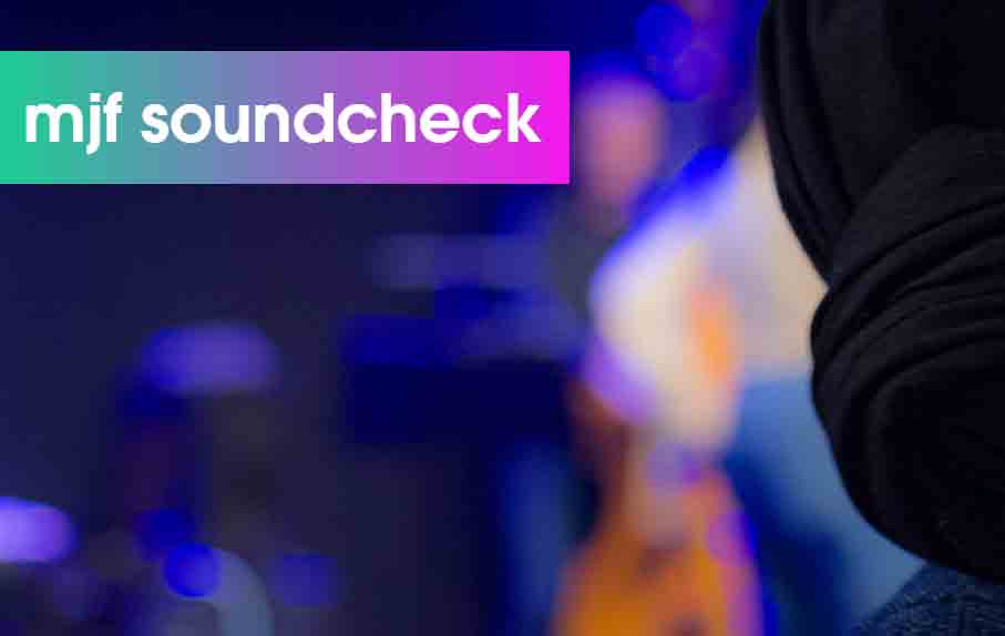 The wording 'MJF Soundcheck' is written in white on a purple and green gradient background. The rest of the image is blurred, so no details are seen