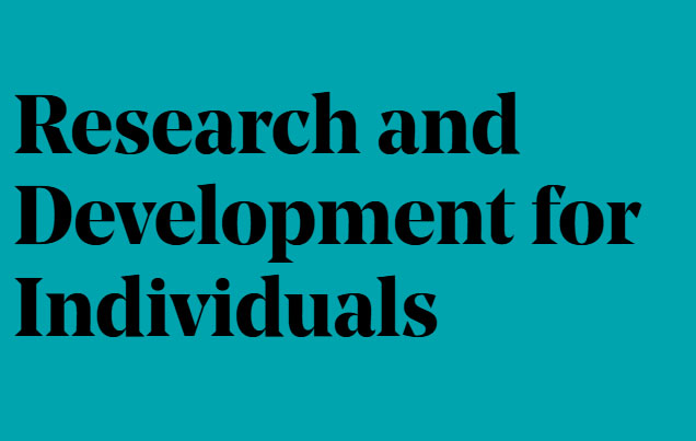 The wording 'Research and Development for Individuals' is written in black against a teal background