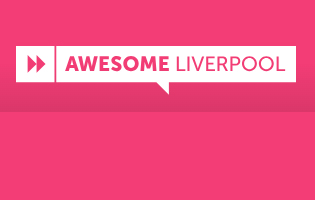 The text 'Awesome Liverpool' is written in pink, in a white text box against a pink background