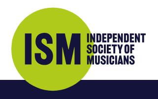 Shows the Independent Society of Musicians logo with the colours, green, navy and white