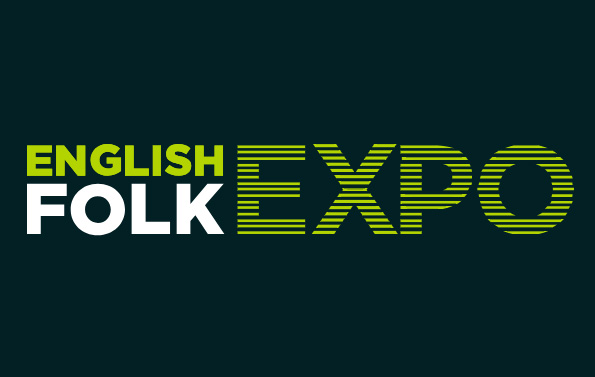 English Folk Expo text on a navy background. The text is a combination of bright green and white.