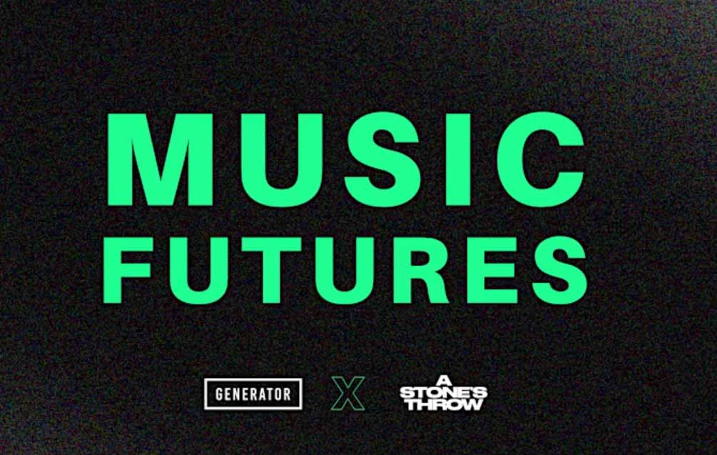 Music Futures text in green along with Generator and A Stone's Throw logos in white displayed against a black background.