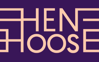 Hen Hoose is written in peach against a purple background