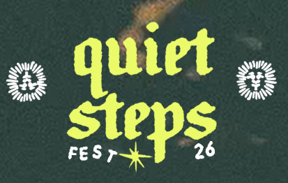 Quiet Steps is written in yellow against a green background