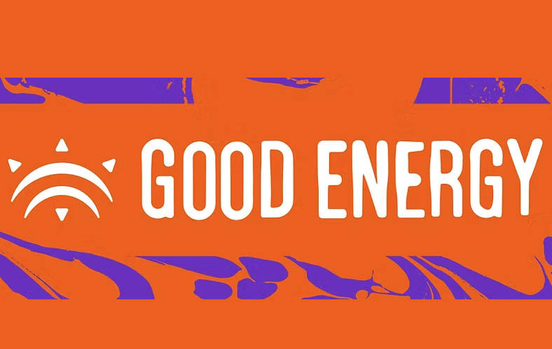 The words 'Good Energy' are written in white against an orange background