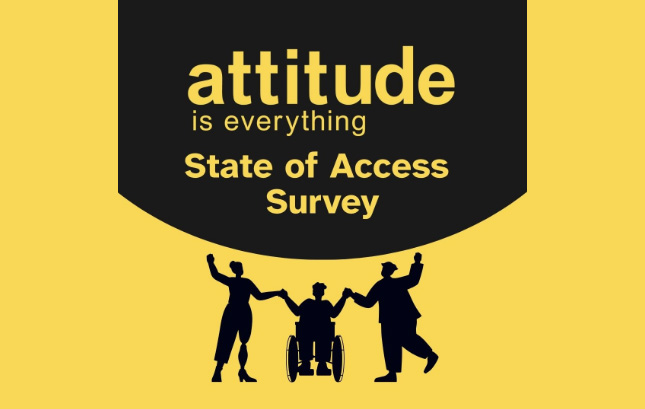 'Attitude is Everything' logo is written in yellow and black. Black figures are seen underneath the logo holding hands with their arms in the air