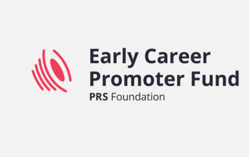 Early Career Promoter Fund is written in navy against a grey background with the PRS logo underneath