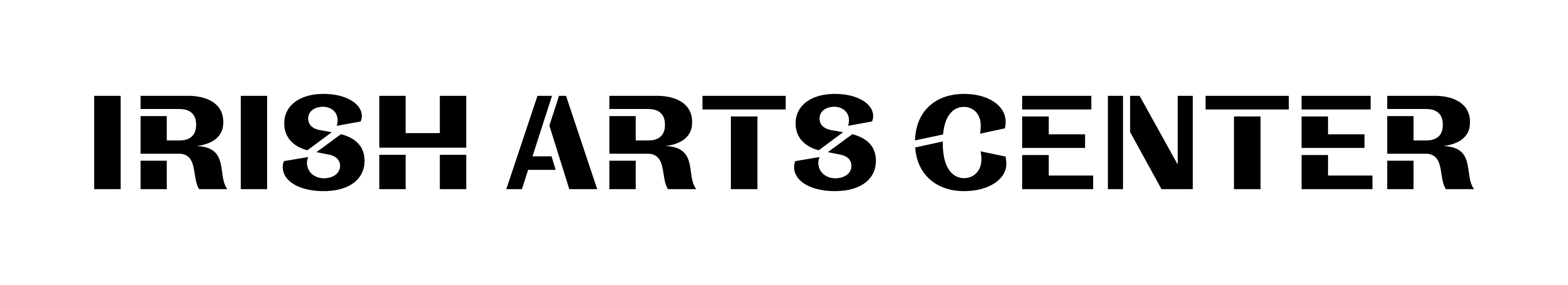 Black stencil-like logo with the text "IRISH ARTS CENTER"