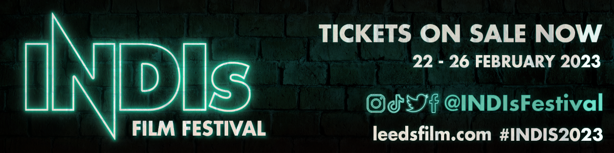 INDIs Logo in Neon Text and a link to socials @INDIsFestival