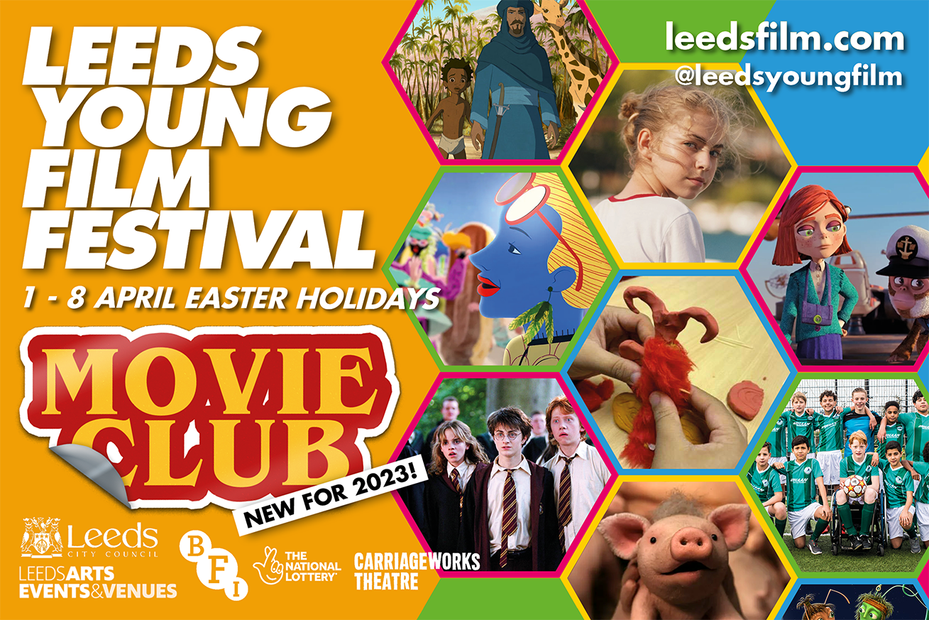 A poster for Leeds Young Film Festival with images of different films from the festival. 