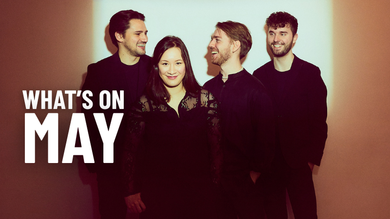 The four members of Opus13 string quartet in black concert dress.