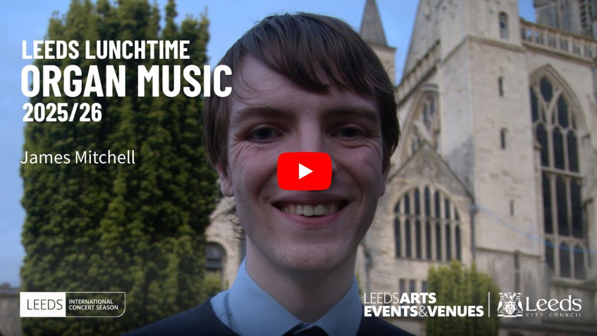 Organist James Mitchell outside a cathedral