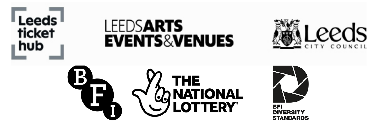 Logos for Leeds Ticket Hub, Leeds Arts Events & Venues, Leeds City Council, BFI & The National Lottery and BFI Diversity Standards