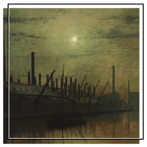 Moody and atmospheric painting of moonlit river