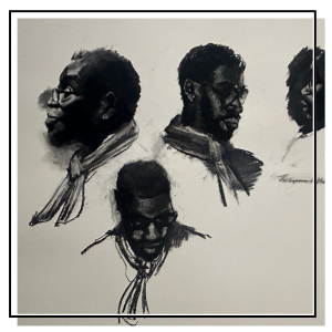 charcoal drawing of a man wearing a scarf by lynette yiadom-boakye