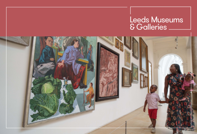 A family look at a museum exhibit