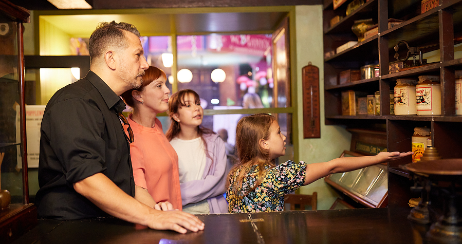 A family look at a sculpture