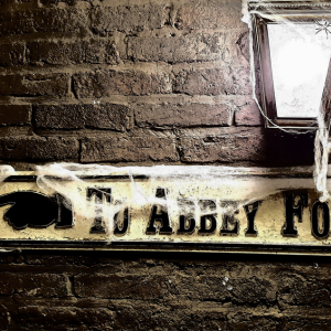 spooky sign in abbey house museum
