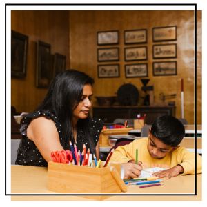 mum and child in temple newsam house
