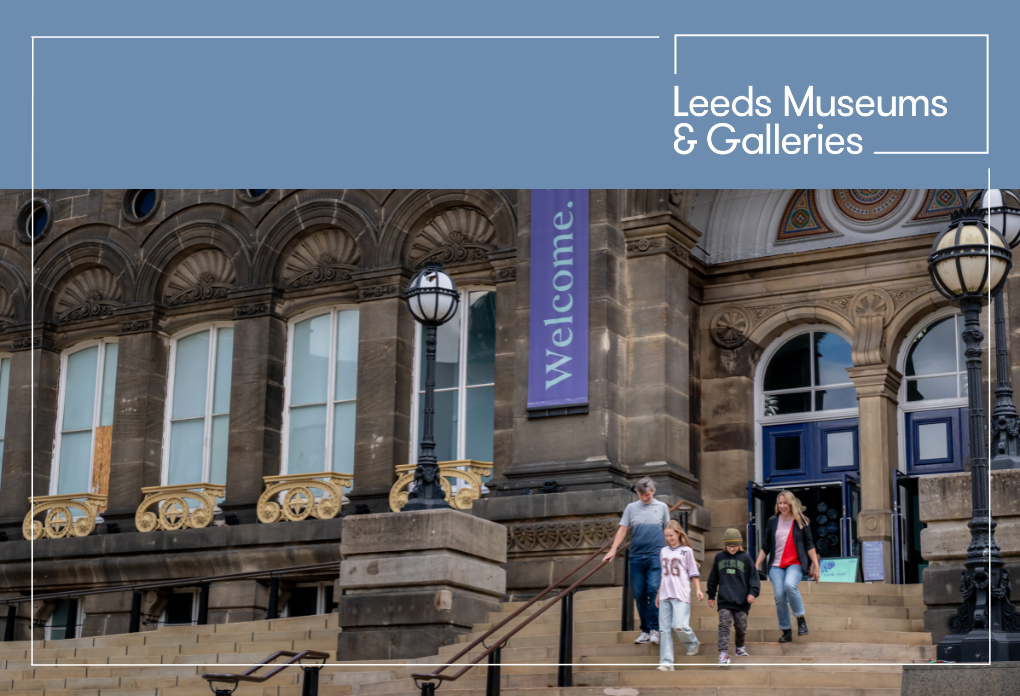 family walking down the steps of leeds city museum