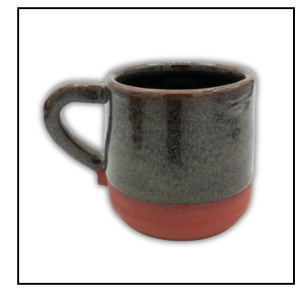 A mug in teal and clay tones