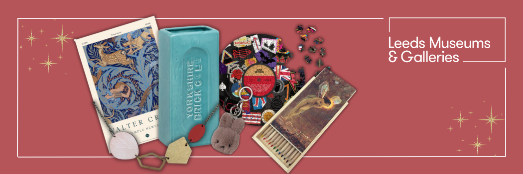 Montage of shop items against red backdrop