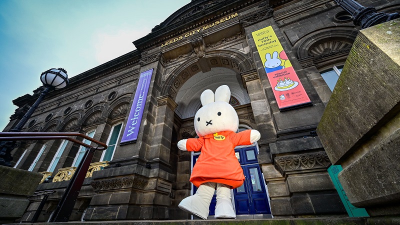 The character of Miffy stood in front of Leeds City Musuem