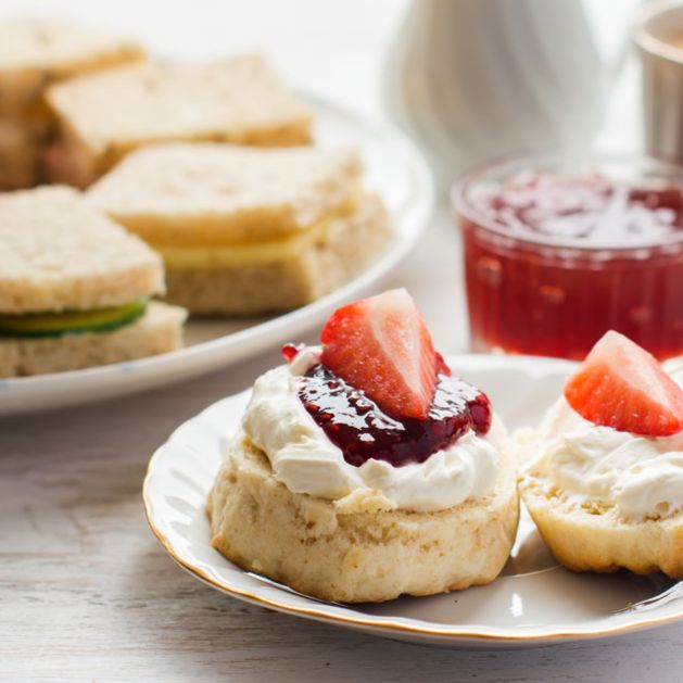 Afternoon tea with scone and sandwiches