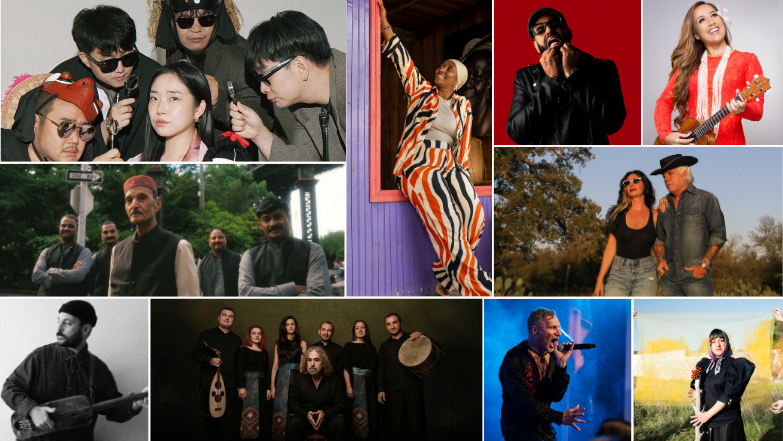 A collage of ten artists performing at globalFEST